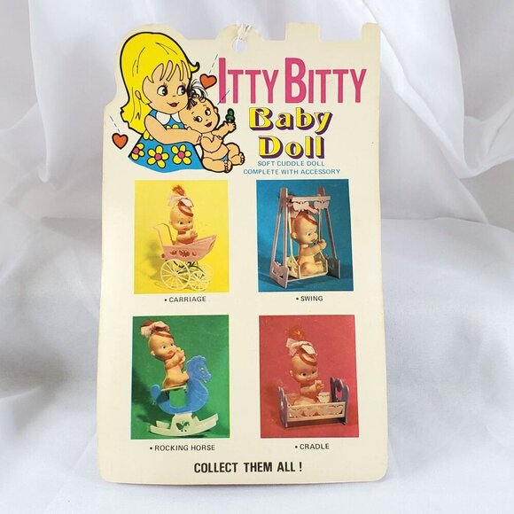VTG 1971 Itty Bitty Baby Doll Soft 2" Cuddle Doll With Accessory New In Package - Picture 2 of 11